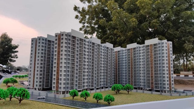 Beige Newt residential building model in Ahmedabad, showcasing modern architecture and urban living.