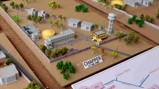 A detailed model of the 71 NCC Ratangarh water supply project with infrastructure and water manageme.