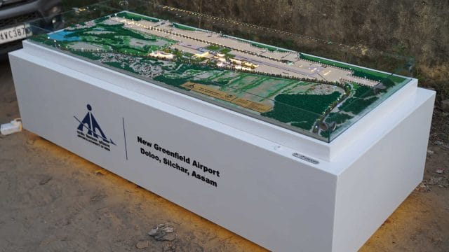 Detailed model of New Greenfield Airport at Dolo, Silchar, Assam, showcasing the airport layout and.