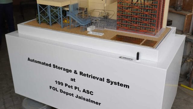 Automated storage and retrieval system model for oil depot at Jaisalmer, Rajasthan.